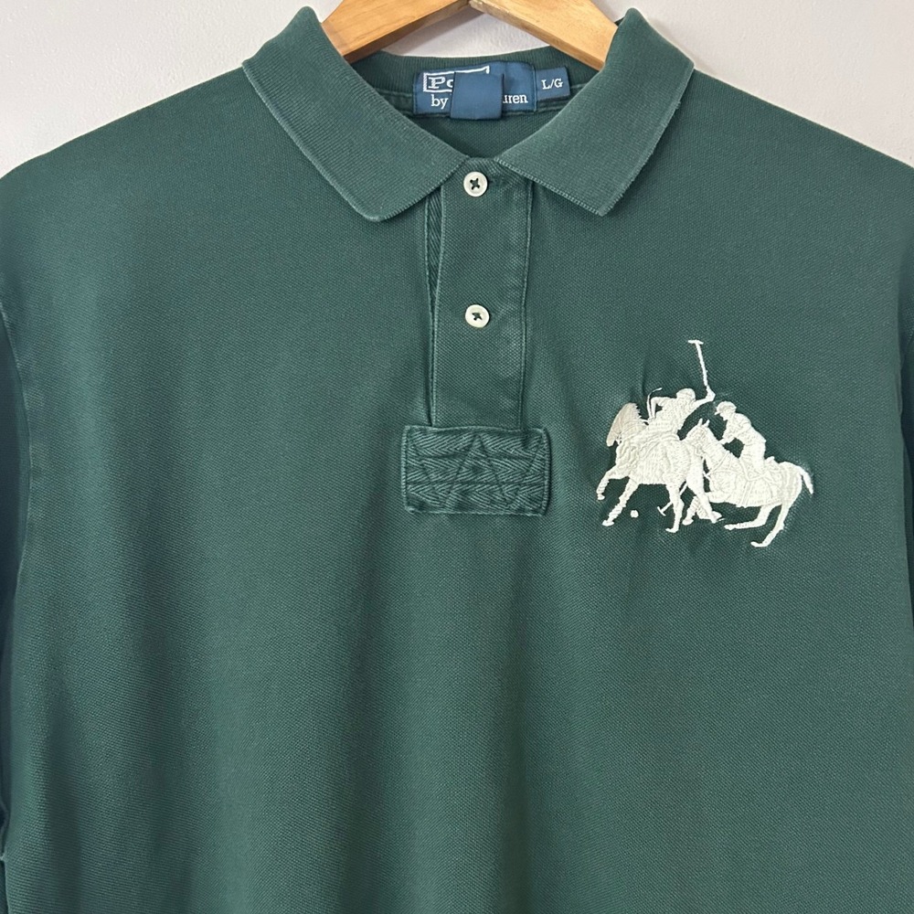 Polo Ralph Lauren Shirt Mens Large Green Long Sleeve Big Pony Match #3 Vintage